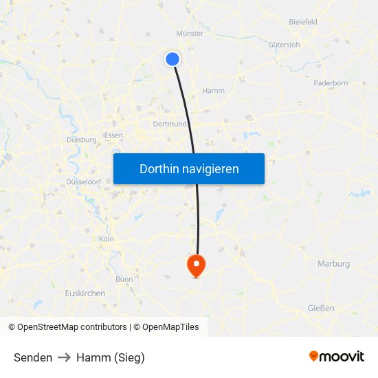 Senden to Hamm (Sieg) map