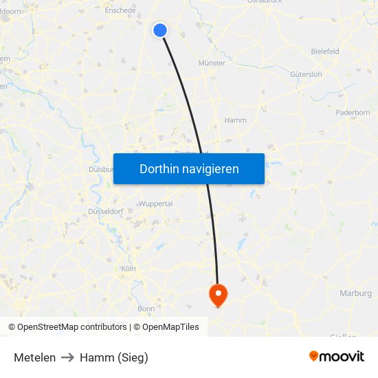 Metelen to Hamm (Sieg) map