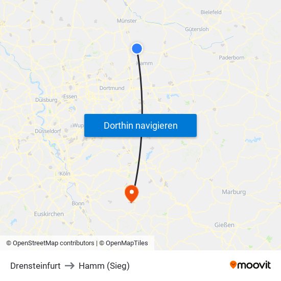 Drensteinfurt to Hamm (Sieg) map