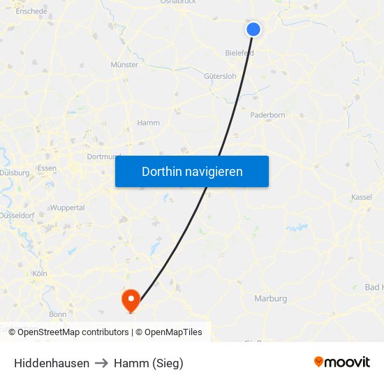 Hiddenhausen to Hamm (Sieg) map