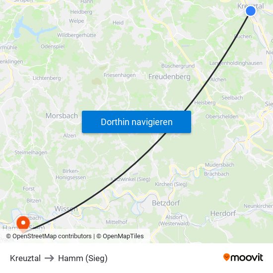 Kreuztal to Hamm (Sieg) map