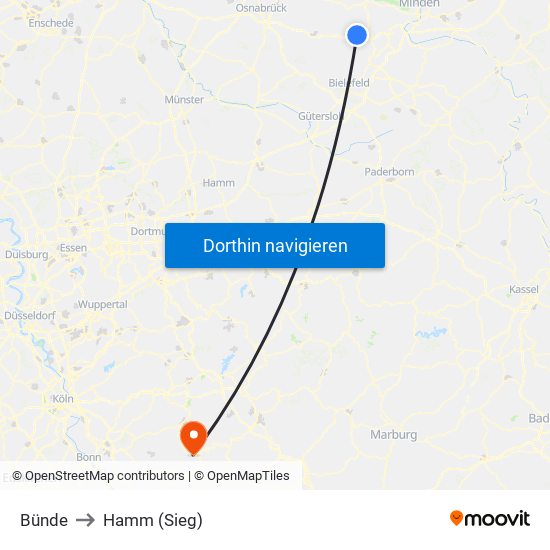 Bünde to Hamm (Sieg) map