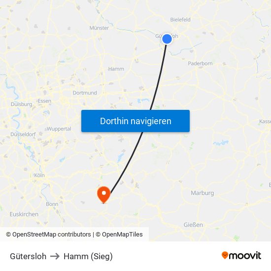 Gütersloh to Hamm (Sieg) map