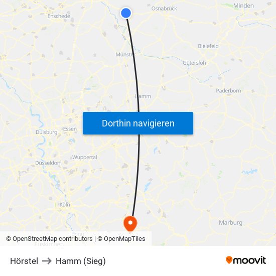 Hörstel to Hamm (Sieg) map
