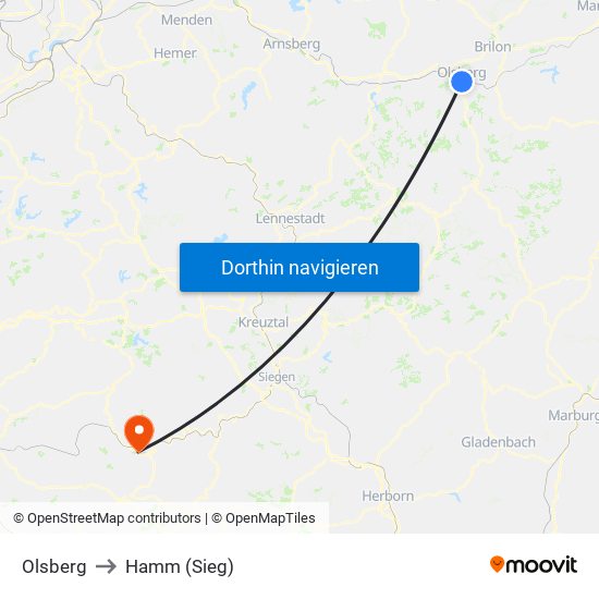 Olsberg to Hamm (Sieg) map