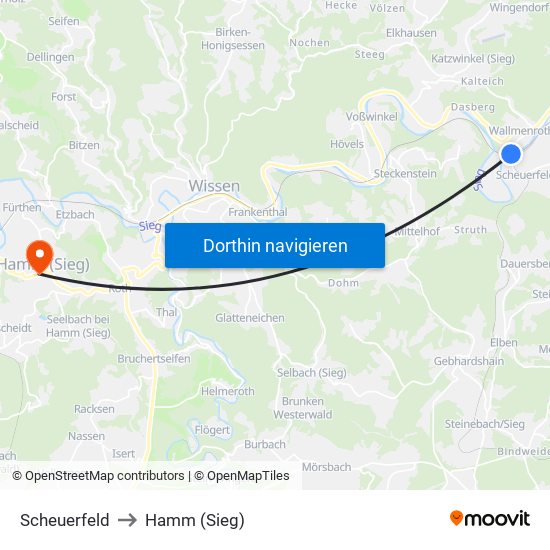 Scheuerfeld to Hamm (Sieg) map