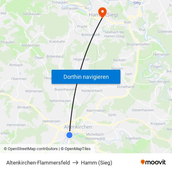 Altenkirchen-Flammersfeld to Hamm (Sieg) map