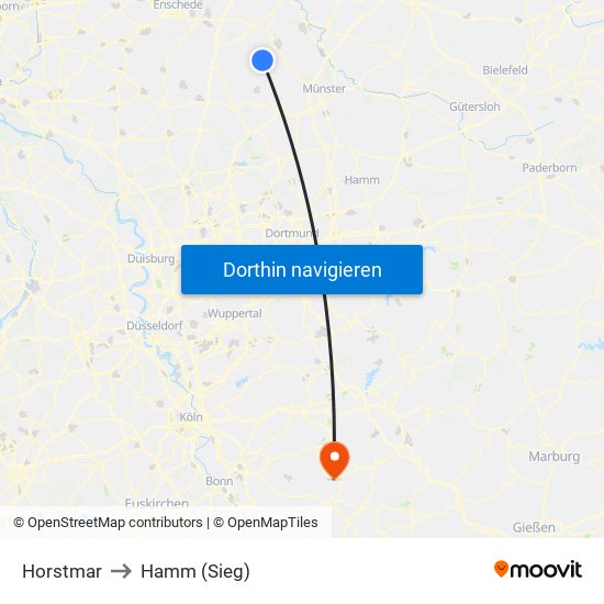 Horstmar to Hamm (Sieg) map