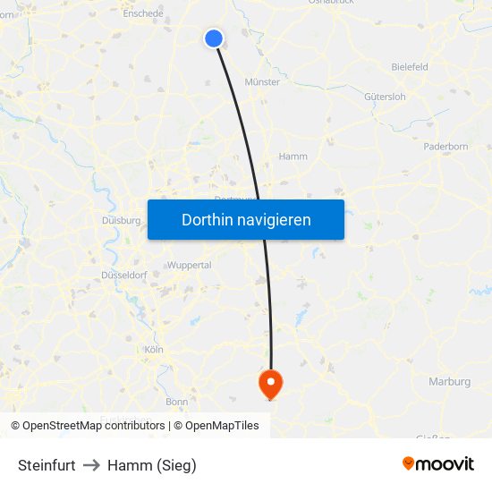 Steinfurt to Hamm (Sieg) map