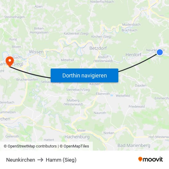 Neunkirchen to Hamm (Sieg) map