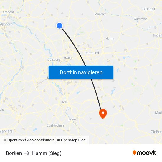 Borken to Hamm (Sieg) map