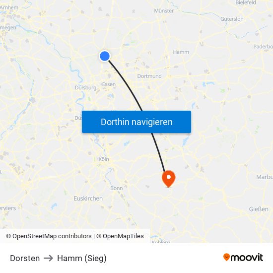 Dorsten to Hamm (Sieg) map