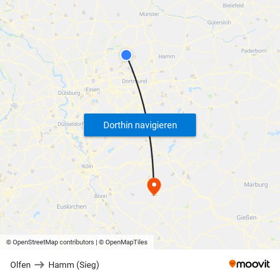 Olfen to Hamm (Sieg) map