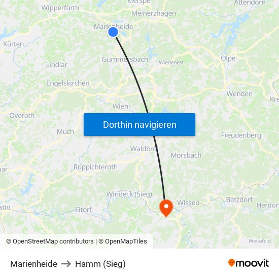 Marienheide to Hamm (Sieg) map