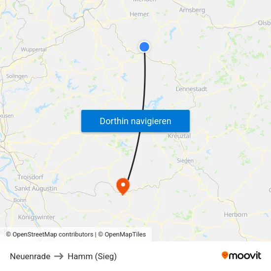 Neuenrade to Hamm (Sieg) map