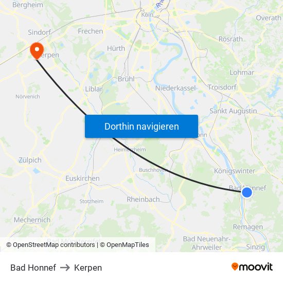 Bad Honnef to Kerpen map