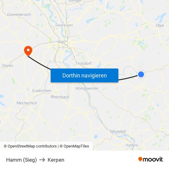 Hamm (Sieg) to Kerpen map
