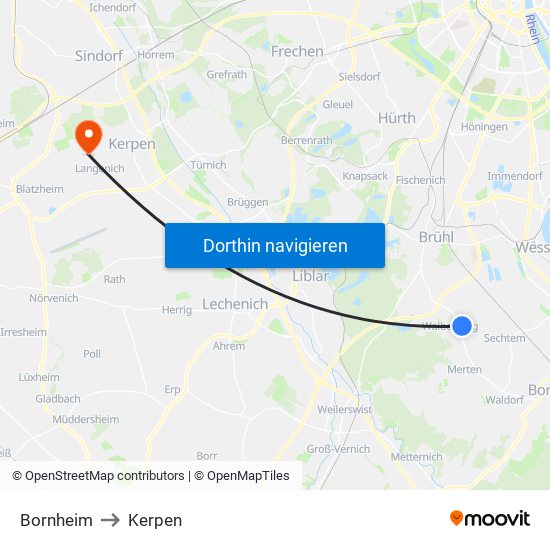 Bornheim to Kerpen map