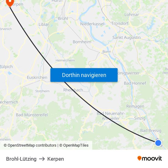 Brohl-Lützing to Kerpen map