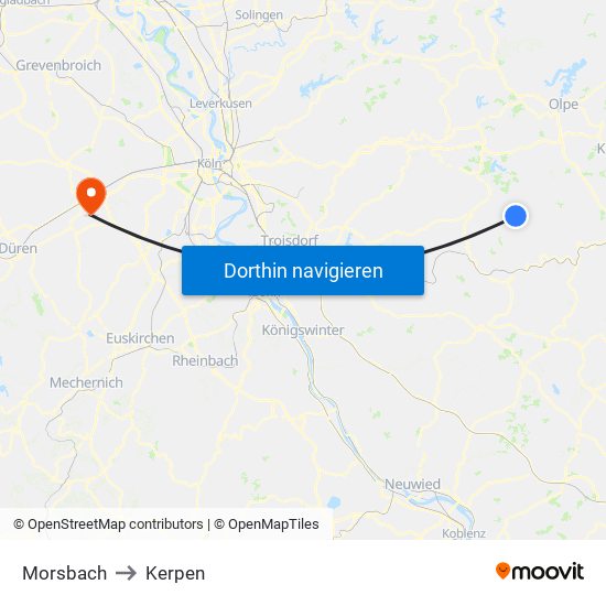 Morsbach to Kerpen map