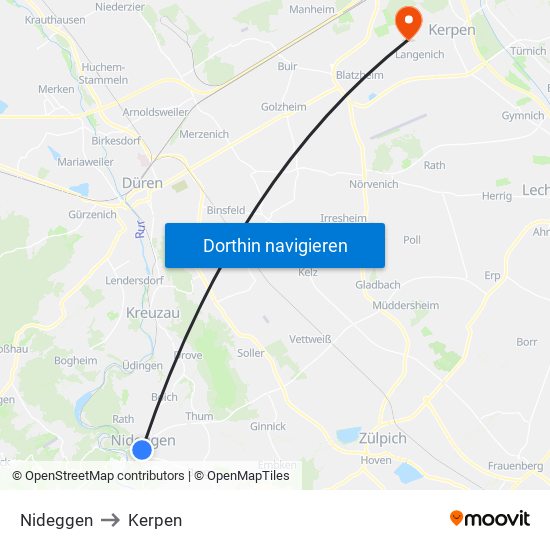Nideggen to Kerpen map