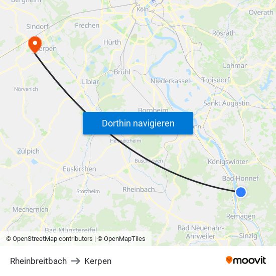 Rheinbreitbach to Kerpen map