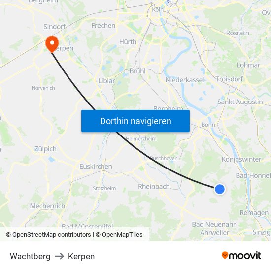 Wachtberg to Kerpen map