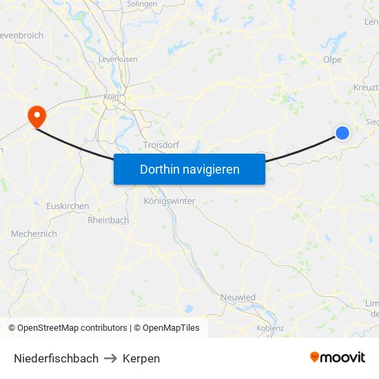 Niederfischbach to Kerpen map