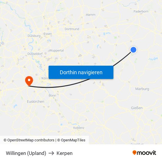 Willingen (Upland) to Kerpen map