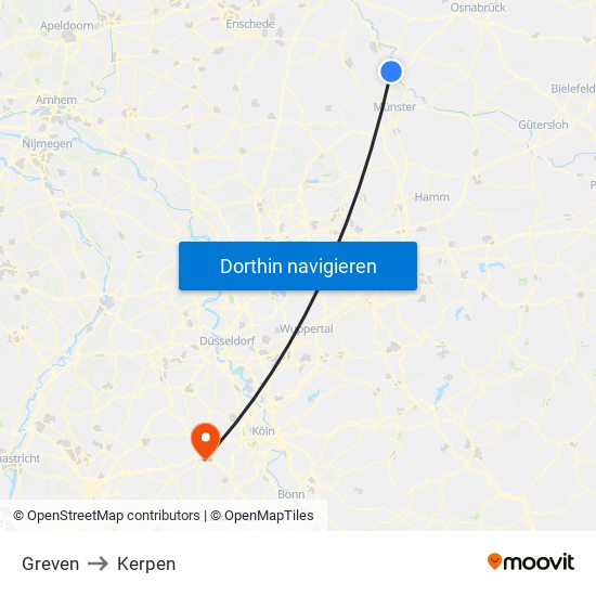 Greven to Kerpen map