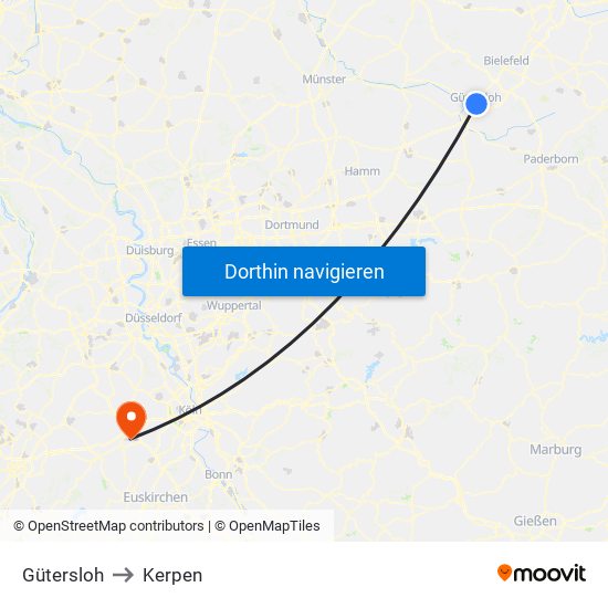 Gütersloh to Kerpen map