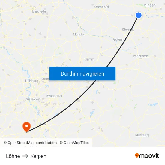 Löhne to Kerpen map