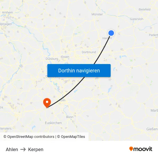 Ahlen to Kerpen map
