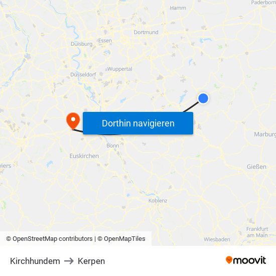 Kirchhundem to Kerpen map