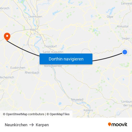 Neunkirchen to Kerpen map