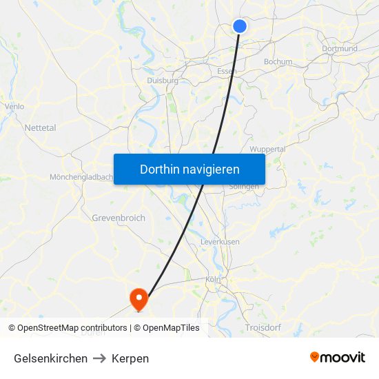 Gelsenkirchen to Kerpen map