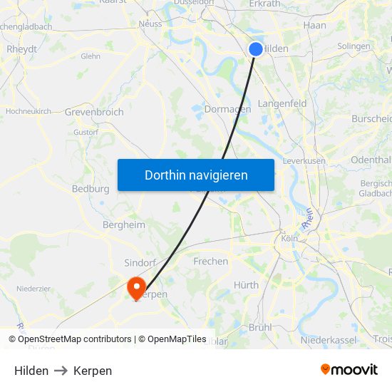 Hilden to Kerpen map