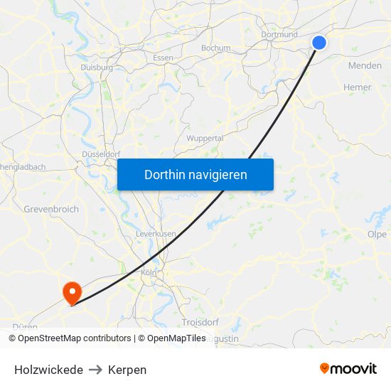 Holzwickede to Kerpen map
