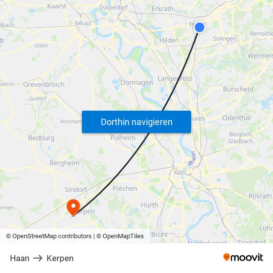 Haan to Kerpen map