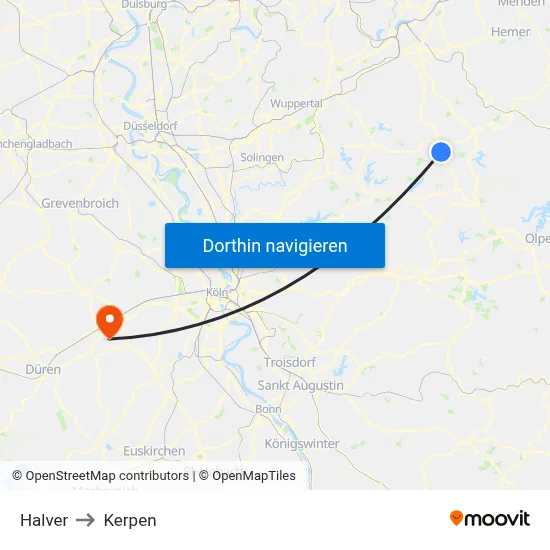 Halver to Kerpen map