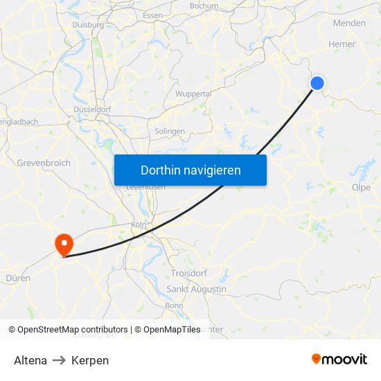 Altena to Kerpen map