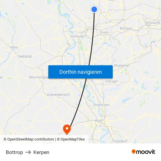 Bottrop to Kerpen map