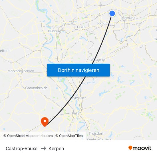 Castrop-Rauxel to Kerpen map