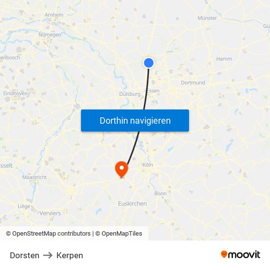 Dorsten to Kerpen map