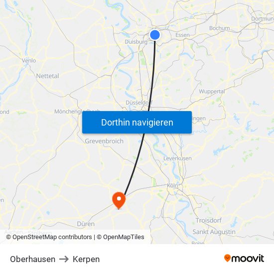 Oberhausen to Kerpen map