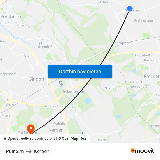 Pulheim to Kerpen map