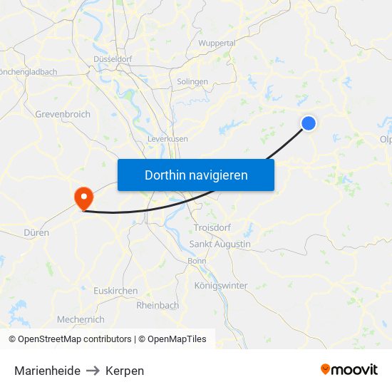 Marienheide to Kerpen map