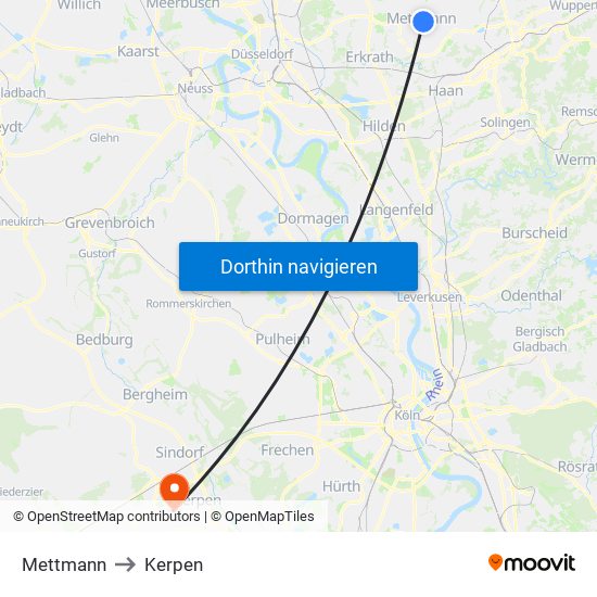 Mettmann to Kerpen map