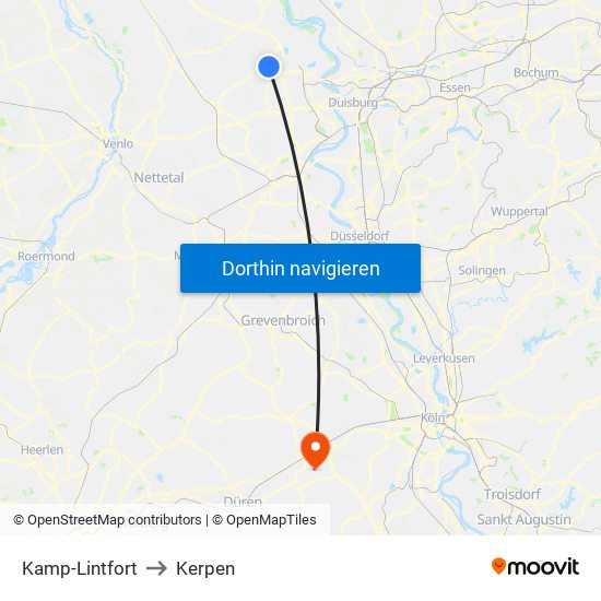 Kamp-Lintfort to Kerpen map