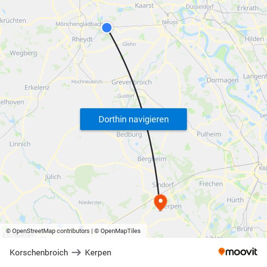 Korschenbroich to Kerpen map